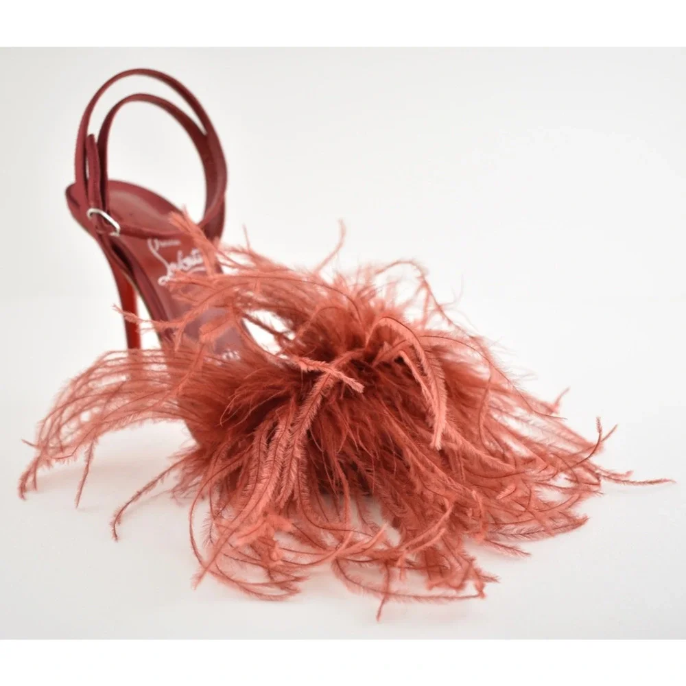 Christian Louboutin Miss Z Poupi 100 Fever Red Feather Sandal Heel Pump 36.5